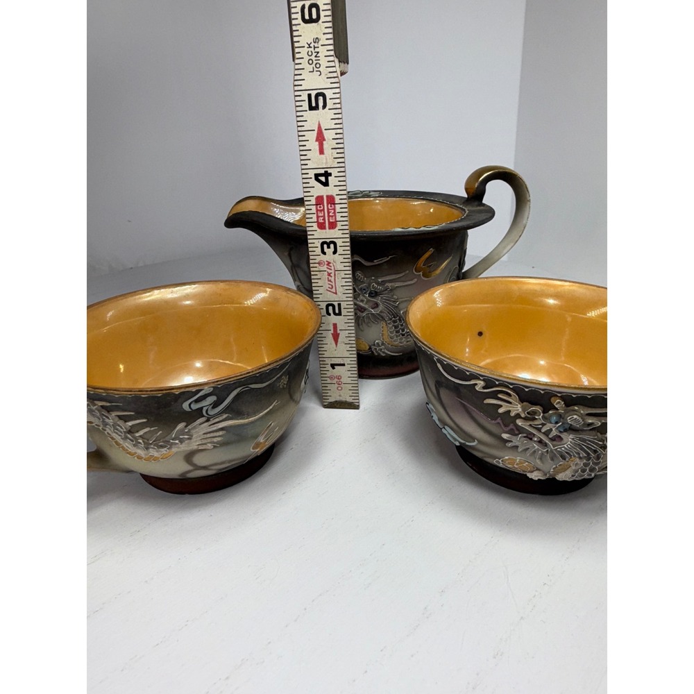 Vintage Handpainted Japan Dragon Creamer Pitcher and Two Cups Set Nikko - Picture 13 of 13